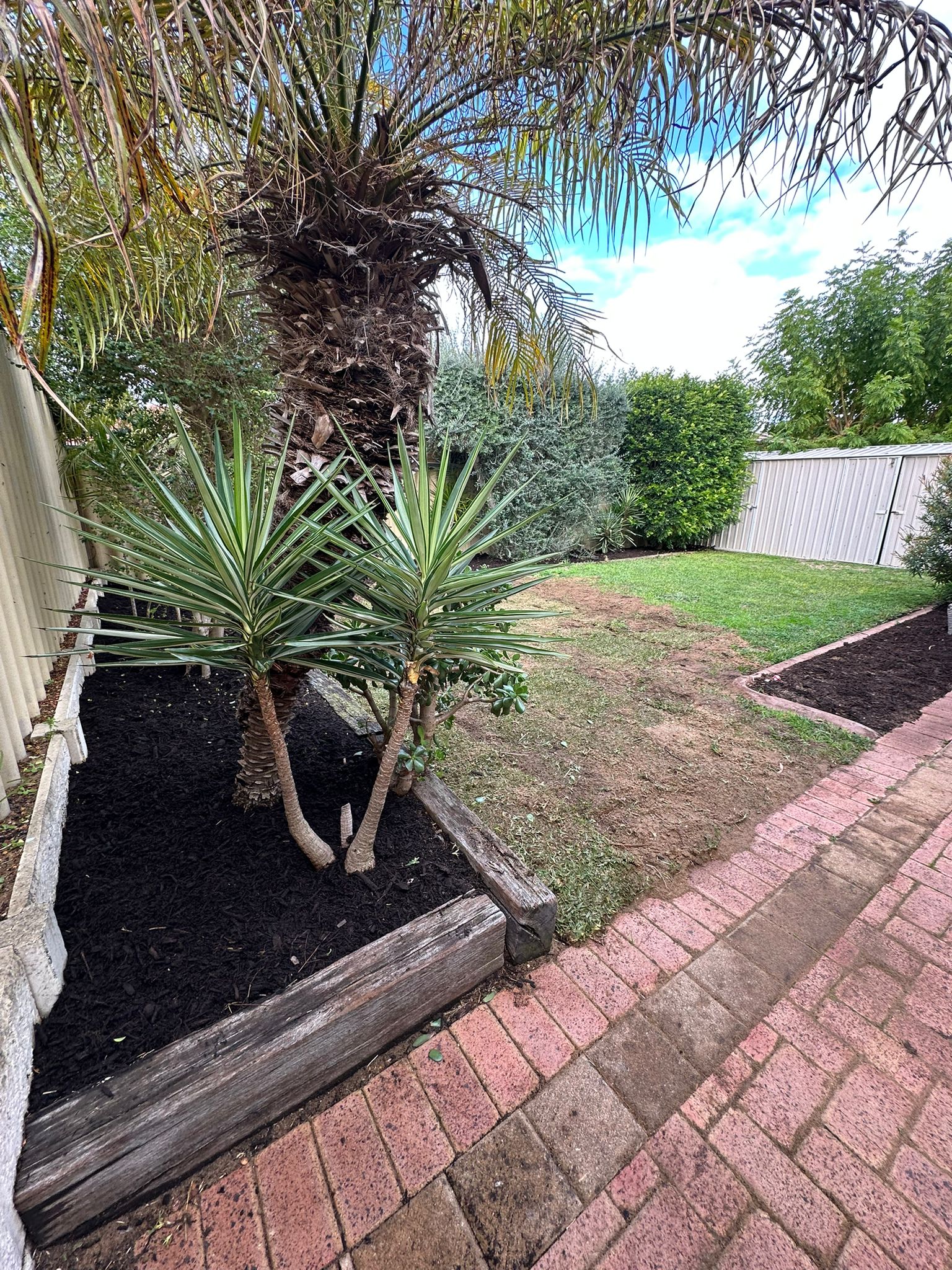 Fresh garden bed mulching